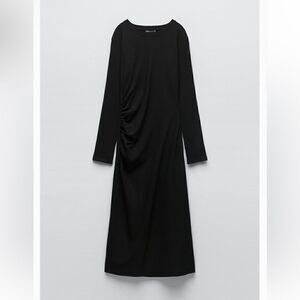 Zara Ruched Black Dress Size Large